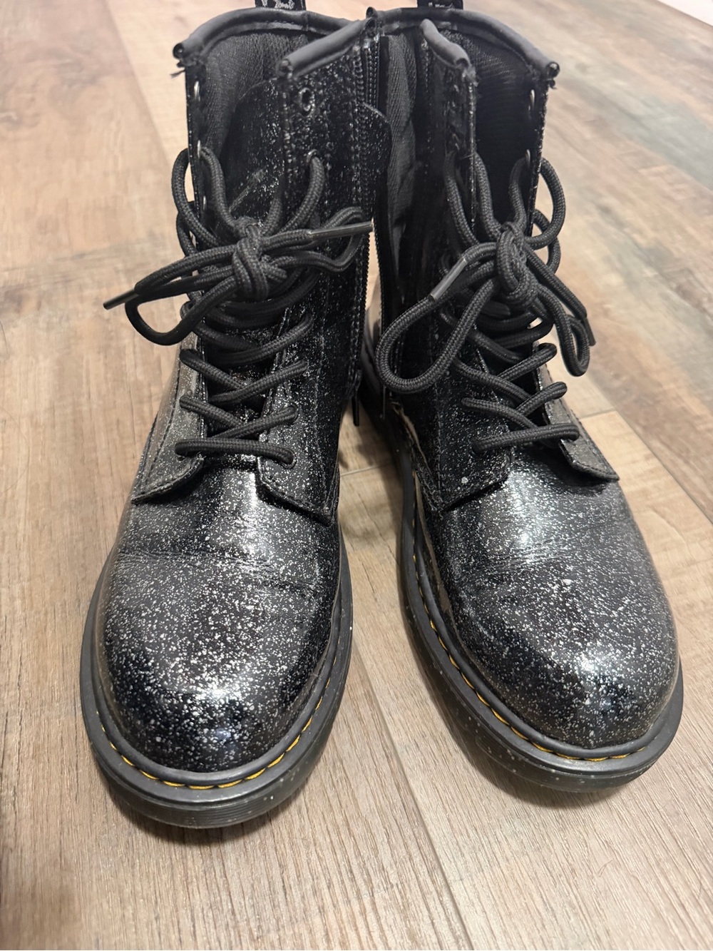 Dr. Martens Black Glitter Lace-Up Ankle Boots